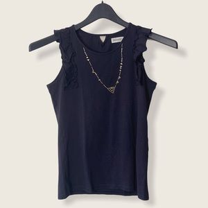 Jean Bourget Ruffle Embroidered Sleeveless Top